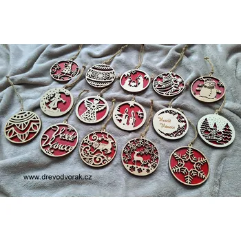 Vánoce Vyřezávané vánoční ozdoby Oboustranná sada 6,5 × 7 cm červená