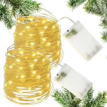 Vánoční dekorace 2 x DRÁTĚNÉ LAMPY 50 LED NA BATERIE TEPLÁ BÍLÁ 5m DEKORATIVNÍ SVĚTÝLKA