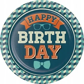 Talíř PAPÍROVÉ TALÍŘE HIPSTER BIRTHDAY 23 CM 8 KS