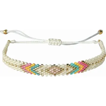 Náramek Boho náramek jemný korálky Miyuki krémový nastavitelný na šňůrce