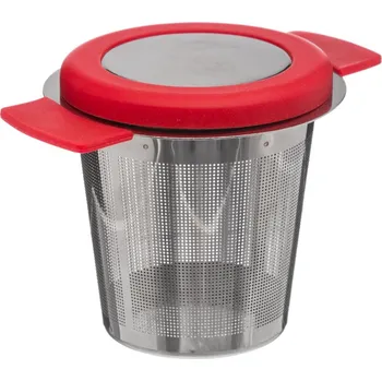Nerezové čajové sítko Nerda červeno-stříbrné