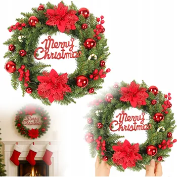 Vánoční dekorace VÁNOČNÍ VĚNEC ELEGANTNÍ SVÁTEČNÍ DEKORACE ČERVENÝ VZ4 40CM