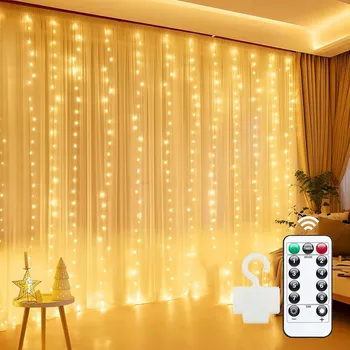 Vánoční dekorace SVĚTELNÝ ZÁVĚS GIRLANDA SVĚTÝLKA BÍLÁ TEPLÁ 3x3 metry 300 LED + dálkové ovládání