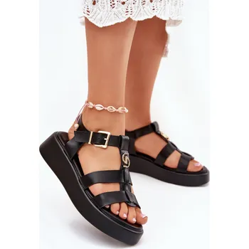 Dámské sandále Boto Dámské Sandály Na Platformě Se Zlatým Detalem Fevire Barva: Černá, Velikost: 40