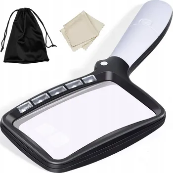 Lupa VELKÁ LUPA NA ČTENÍ CELÁ STRÁNKA KNIHY SKLÁDACÍ s 5 LED PRO SENIORY 3x