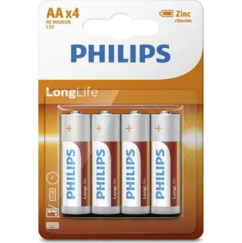 Článková baterie Philips R6L4B AA baterie LongLife 4 ks, 1,5V, zinkové, blistr