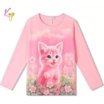 Dívčí tričko dlouhý rukáv Kugo ST3621 meruňkové (Pohodlné tričko pro dívky s kočičkou)