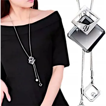 Náhrdelník NÁHRDELNÍK DLOUHÝ STŘÍBRNÝ ŘETÍZEK DÁMSKÝ KŘIŠŤÁL S PŘÍVĚSKEM JAKO DÁREK