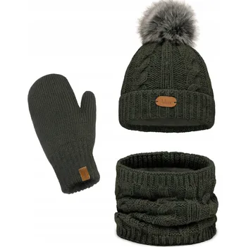 Čepice Dětská zimní sada ČEPICE + NÁKRČNÍK + RUKAVICE Chlupatá Polský Bambule zelená