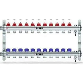 rozdělovač topení Rehau HKV-D11 rozdělovač 11 okruhů pro podlahové topení, s průtokoměry, nerez ocel
