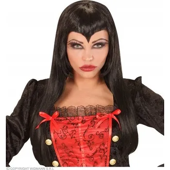 Karnevalová paruka Widmann paruka dlouhé černé vlasy s ofinou