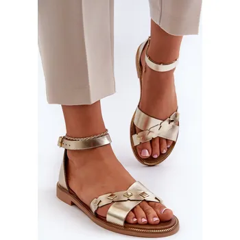 Dámské sandále Zazoo 40378 Ploché Dámské Kožené Sandály Barva: Zlatá, Velikost: 39