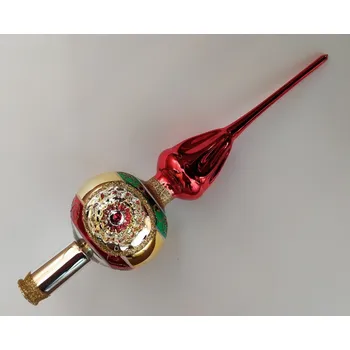 Vánoční ozdoba ČR Vánoční skleněná špice RETRO, 1-kulová, tlačený reflektor, stříbřená, zdrhovaná věžička, lesk 7 cm