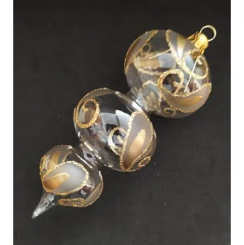 Vánoční ozdoba Vánoční skleněná ozdoba - Trojkapka, čirá, malovaný zlatý dekor