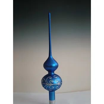 Vánoční ozdoba Vánoční skleněná špice, 1-kulová, tmavě modrá, mat, stříbrný dekor