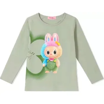 Dívčí tričko Dívčí tričko dlouhý rukáv Kugo PT2520 zelené (Bavlněné tričko pro dívky s Labubu)