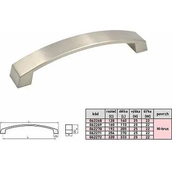 Nábytkové kování NORA 160mm úchytka Ni-broušený