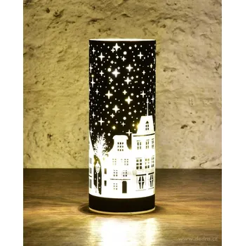 Svícen NOČNÍ MĚSTEČKO | LED černý skleněný svícen | 20 cm