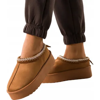 Dámská obuv PANTOFLE Dámské Camelové POHODLNÉ S kožešinou Ozdobné lemování MODNE r 39