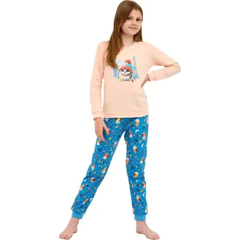 Dívčí pyžamo Dívčí pyžamo s potiskem soviček Cornette Young Paris 978/188 meruňková velikost 134/140