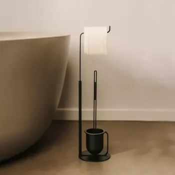 Kovový samostatně stojící držák toaletního papíru se štětkou Monaco Černá