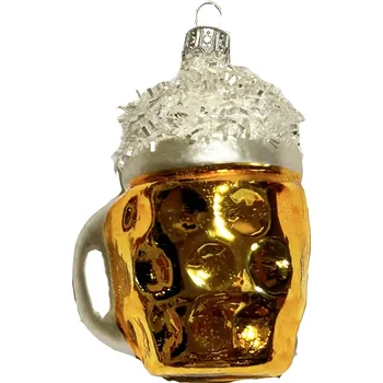 Vánoční ozdoba ČR Sklenice piva 9 cm bílo-zlatá