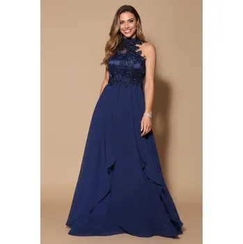 Dámské šaty EVA & LOLA Společenské šaty OLYA NAVY Barva: Tmavě modrá, Velikost: L