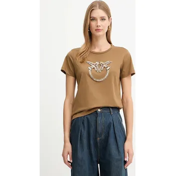 Pánské oblečení Bavlněné tričko Pinko 100535.A2RN hnědá 82X, vel. S