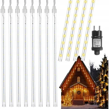 Vánoční dekorace LED rampouchy meteory bílé teplé světýlka padající sníh 30cm Bílá TEPLÁ