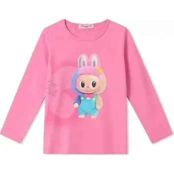 Dívčí oblečení Dívčí tričko dlouhý rukáv Kugo PT2520 tmavě růžové (Bavlněné tričko pro dívky s Labubu)