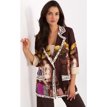 Dámské sako Moderní sako s abstraktním potiskem model 52580 hnědé