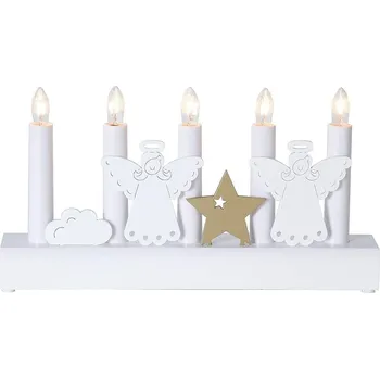 Vánoce Lilin Mini vánoční dřevěný svícen s andílky - Teplá bílá (5 svíček) 22,5 × 13,5 cm