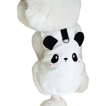 Obleček pro psa Bílo-černá psí vesta S Pohodlný látkový kabátek pro malé psy 1,5–2,5 kg 35 cm hrudník Roztomilý obleček s obličejem pandy Poutko na vodítko