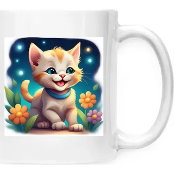 Hrnek malý bílý s potiskem Dětský hrneček s kotětem - noc