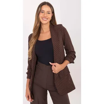 Dámské sako Elegantní sako s nařasenými rukávy a zirkony model 68481 hnědé