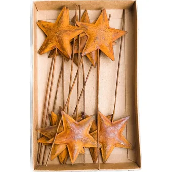 Vánoční dekorace Kovová vintage hvězda – zápich, 6 cm, 12 ks