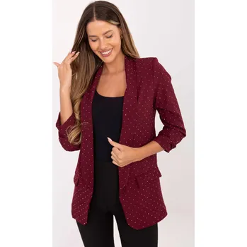 Elegantní sako s nařasenými rukávy a zirkony model 68481 vínové