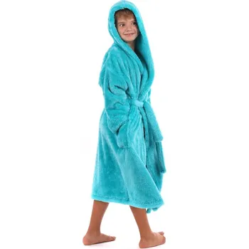 Dívčí župan Dětský župan s kapucí huňatý tyrkysový - 152