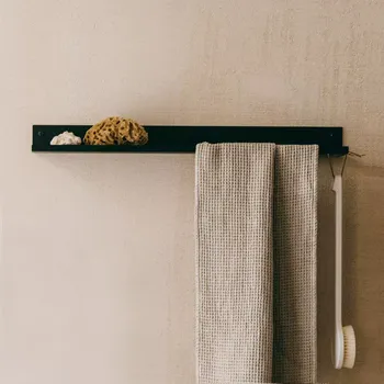 police Kovová nástěnná police do koupelny Roma černá M - levá varianta