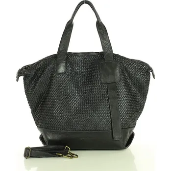Kabelka Marco Mazzini Protkaná nákupní taška z měkké italské kůže Marco Mazzini; černá
