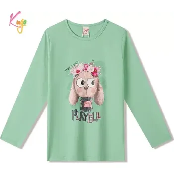 Dívčí tričko dlouhý rukáv Kugo WK1214 zelené (Bavlněné tričko pro dívky s pejskem)