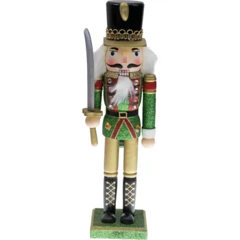 Louskáček woodtoys Vánoční figurka louskáček - voják se šavlí (třpytivá zelená uniforma)