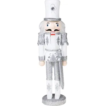 Louskáček woodtoys Vánoční figurka louskáček - voják se šavlí (třpytivá bílo-stříbrná uniforma)