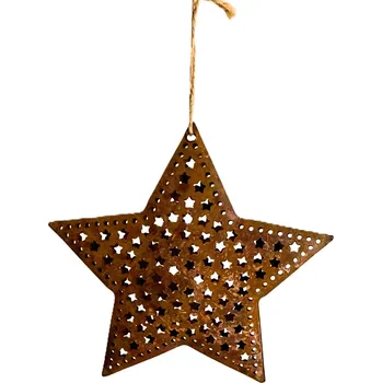 Vánoční dekorace Závěsná kovová hvězda perforovaná - vintage, 12 cm