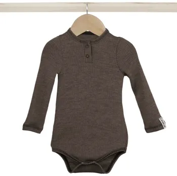 Merino žebro body dlouhý rukáv - Hnědý melír, Crawler Velikost: 68-74/80
