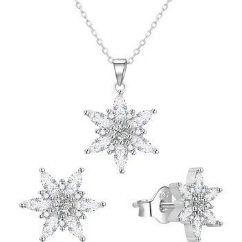 Náušnice AGATO Půvabná stříbrná sada šperků sněhové vločky AGT-SET01W
