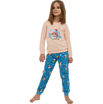 Dívčí pyžamo Dívčí pyžamo s potiskem soviček Cornette Kids Paris 977/188 meruňkové velikost 110/116