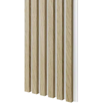 akustický panel Akustický panel, podklad bílá MDF deska, úzká lamela, Evropský dub, 30x275 cm
