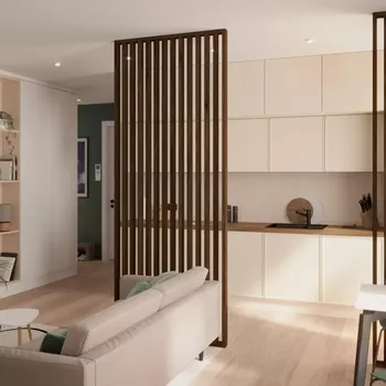 Obývací stěna Lamelová dělící stěna, kompletní sada, výška a šířka dle výběru, ořech 51 cm