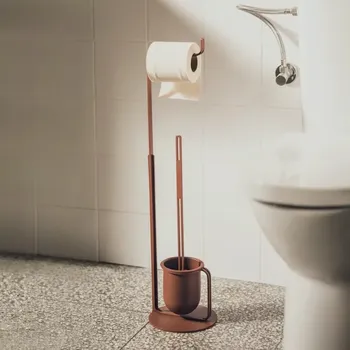 Kovový samostatně stojící držák toaletního papíru se štětkou Monaco Bílá